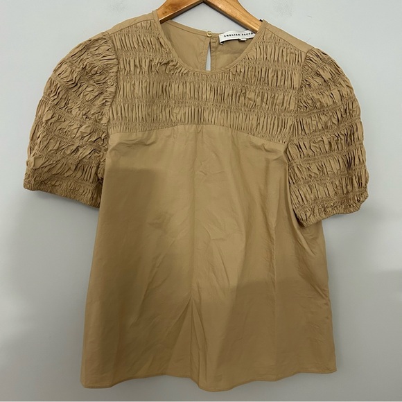 English Factory Tan Smocked Puff Sleeve Blouse - Picture 2 of 6